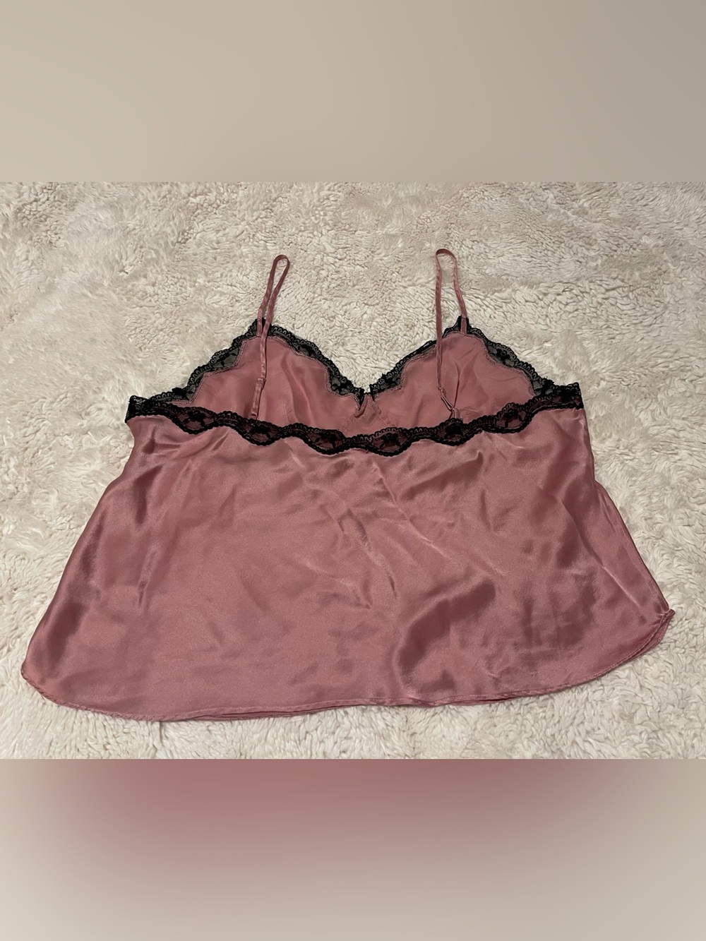 Newport News Vintage Silk Cami Top XL Dusty Rose Pink Black Lace Coquette Y2K - Picture 5 of 6